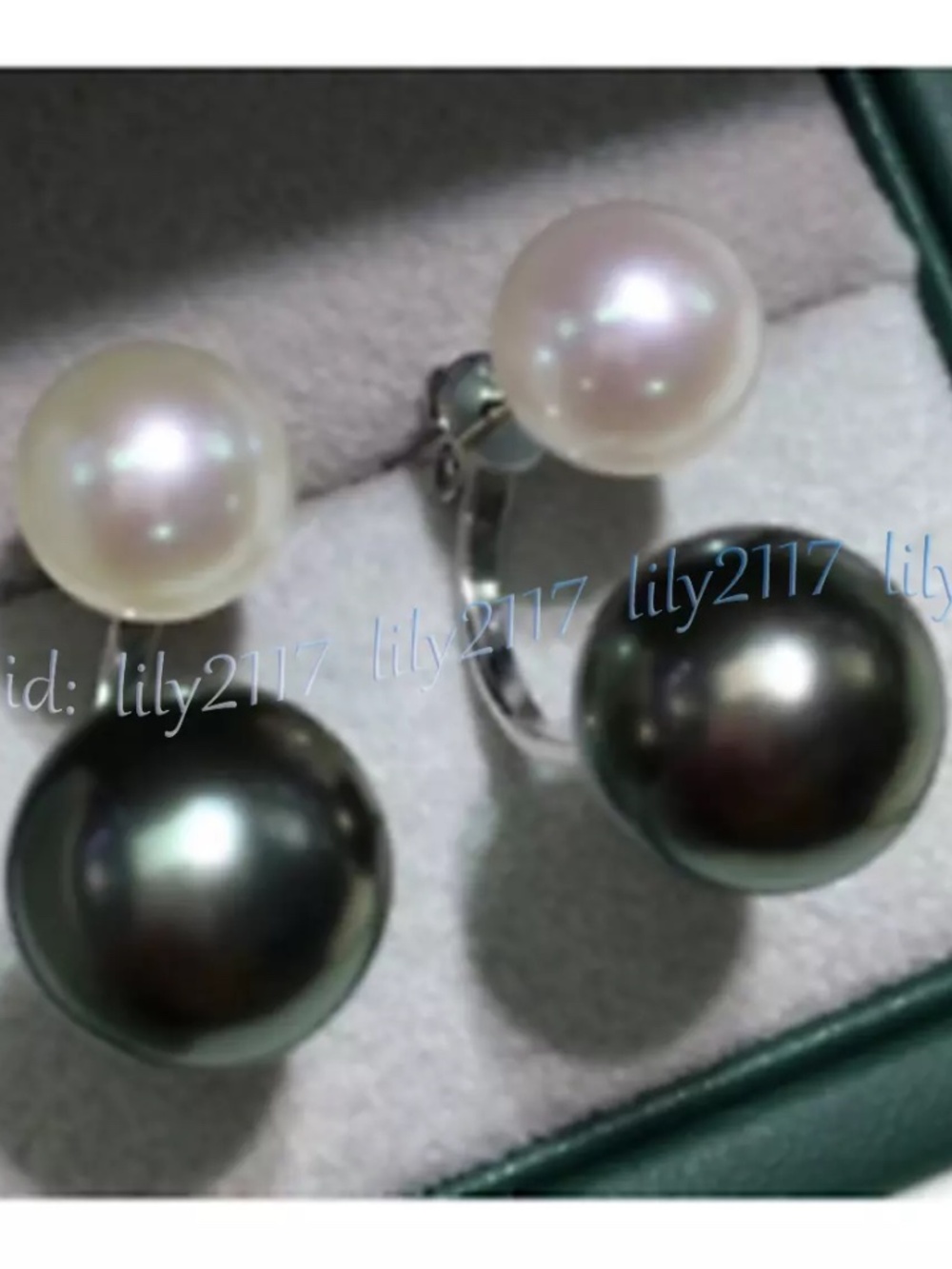 Fashion Double Real Natural White Black Akoya Pearl Dangle Silver Stud Earrings